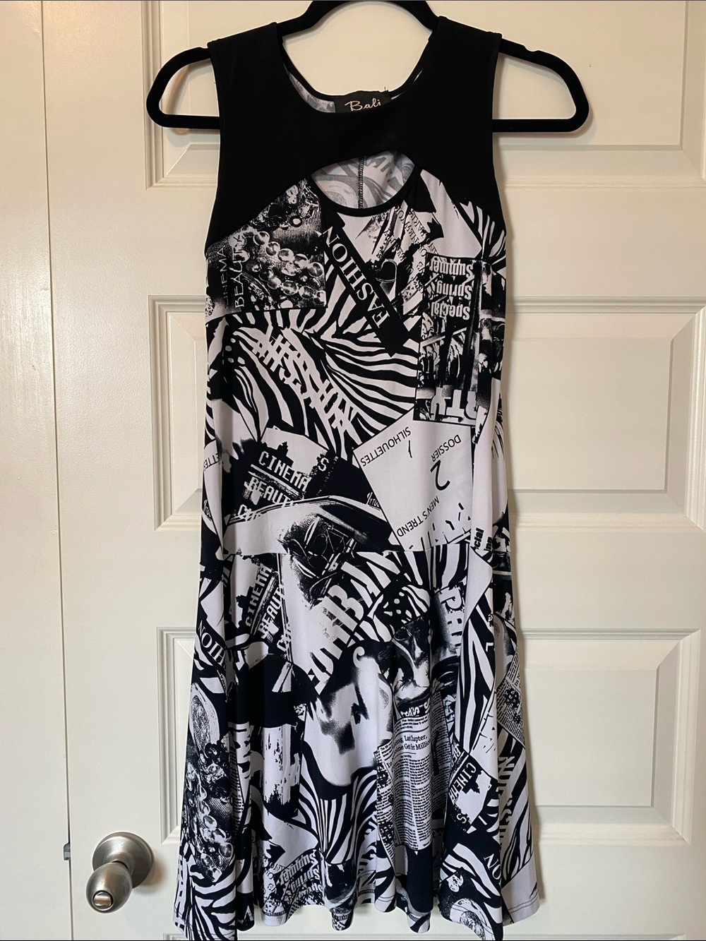 RARE Vintage Black & White Fashion Newspaper Fit-and-Flare Dress